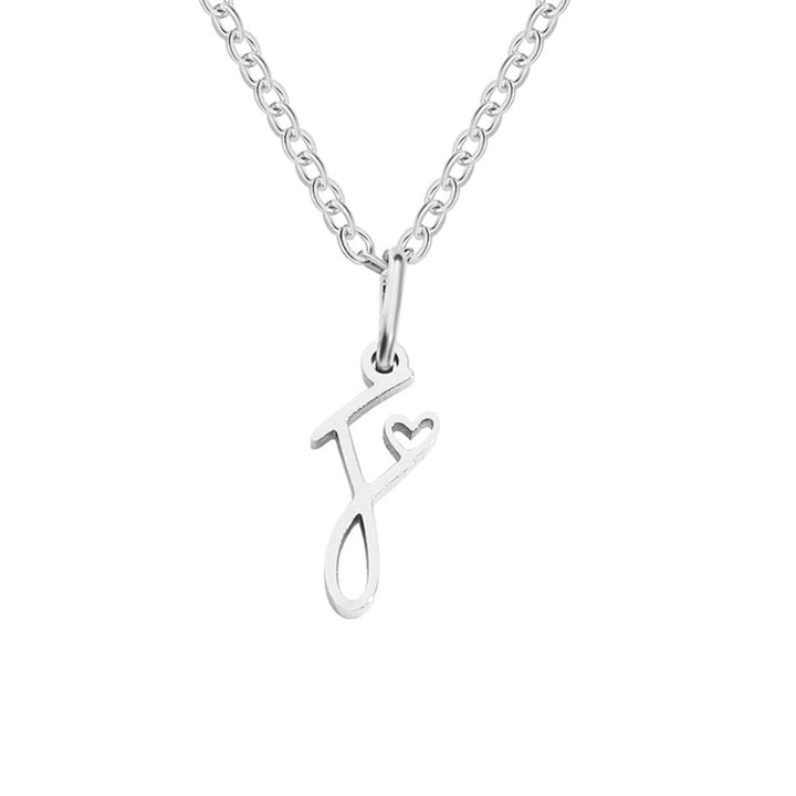 Silver Heart-Shaped Necklace with Initial