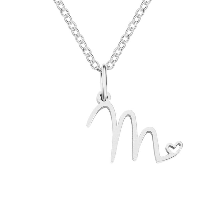 Silver Heart-Shaped Necklace with Initial